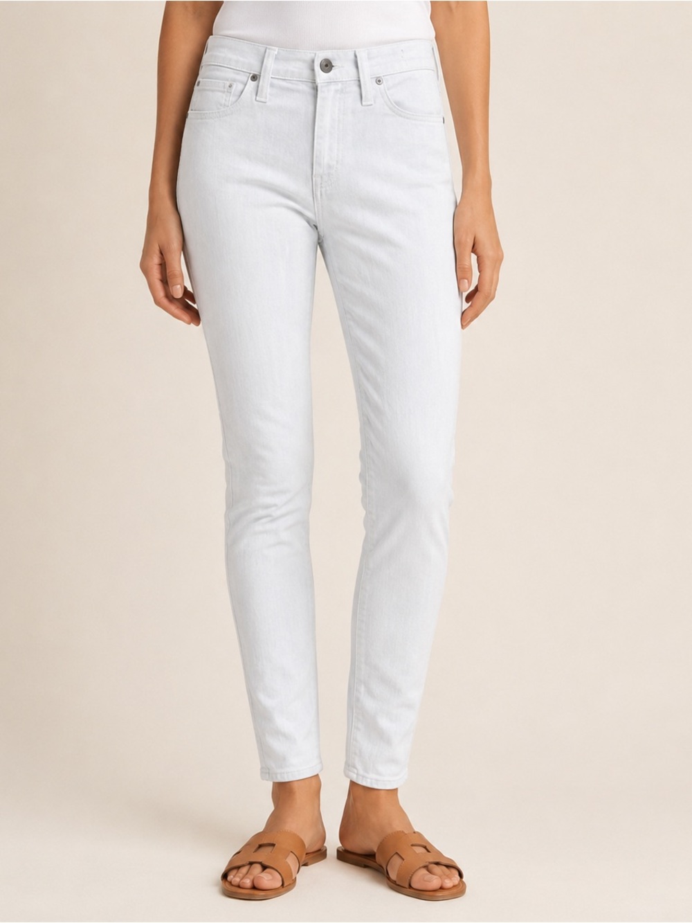 Women's Madewell 9" High Rise Skinny White Jeans Size 27 Tall Stretch Casual